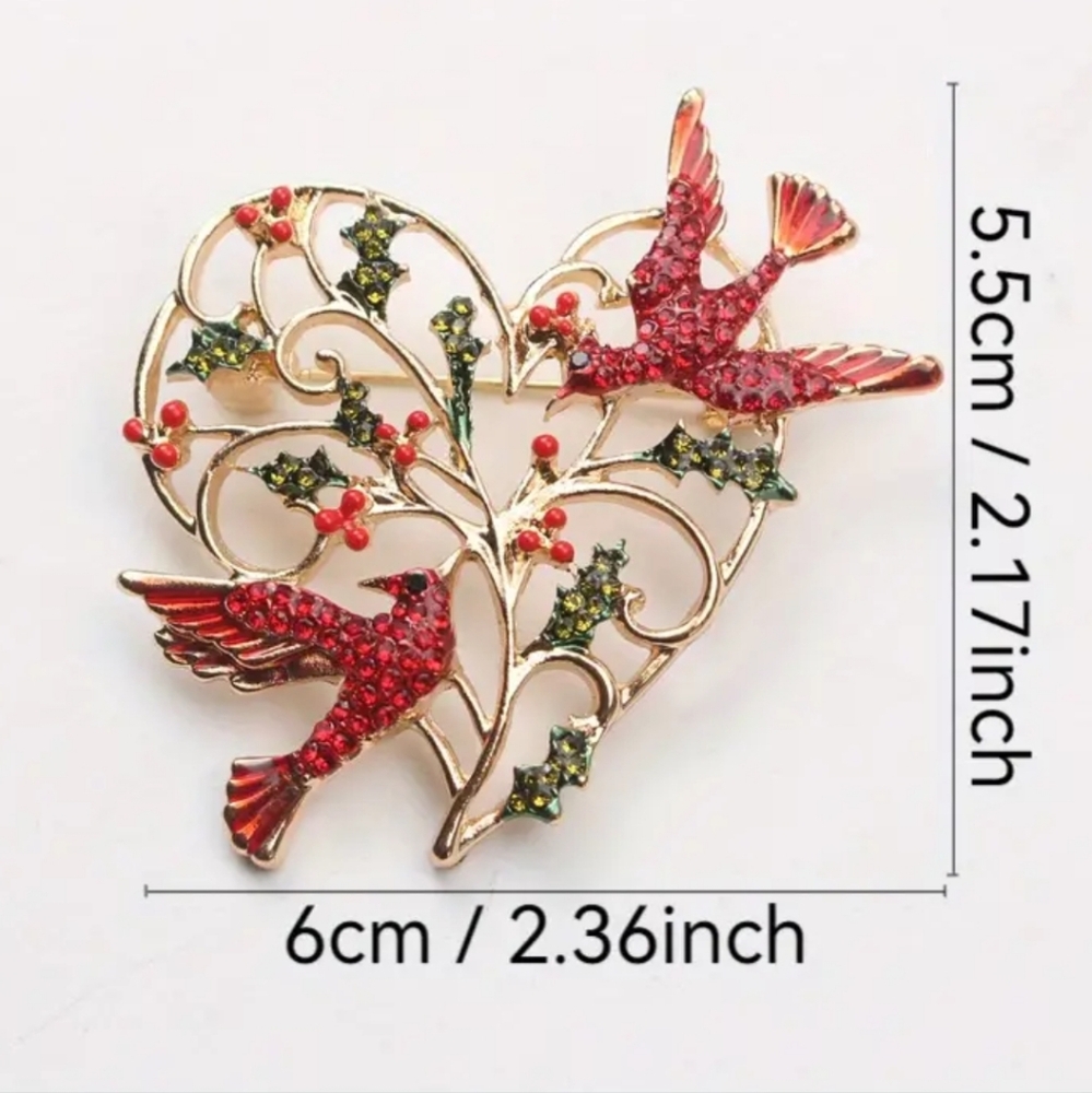 Last One Cardinal Christmas Love Heart Brooch Discontiued Item - Picture 3 of 5